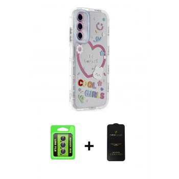 MARSİLYAN™- Galaxy A25 5G Kılıf Ahenk Modern Serisi - Siyah 6D Antistatik Mat Seramik Hayalet Nano Ekran Koruyucu + Raze Metal Kamera Lens - GS