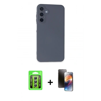 MARSİLYAN™- Galaxy A25 5G Kılıf Ahenk Serisi - Siyah 3D Antistatik Mat Seramik Nano Ekran Koruyucu + Raze Metal Kamera Lens - GS