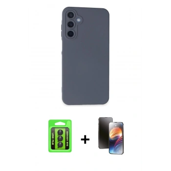 MARSİLYAN™- Galaxy A25 5G Kılıf Ahenk Serisi - Siyah 3D Antistatik Mat Seramik Nano Ekran Koruyucu + Raze Metal Kamera Lens - SH