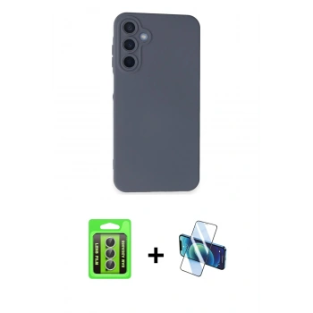 MARSİLYAN™- Galaxy A25 5G Kılıf Ahenk Serisi - Siyah 3D Antistatik Seramik Nano Ekran Koruyucu + Raze Metal Kamera Lens - GS