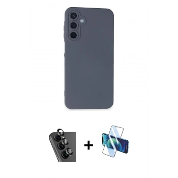 MARSİLYAN™- Galaxy A25 5G Kılıf Ahenk Serisi - Siyah 3D Antistatik Seramik Nano Ekran Koruyucu + Valdez Metal Kamera Lens - SH