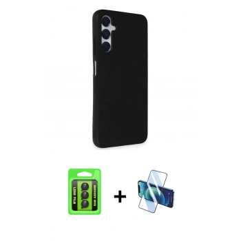 MARSİLYAN™- Galaxy A25 5G Kılıf Akış Asil Koleksiyonu - Siyah 3D Antistatik Cam Ekran Koruyucu + Raze Metal Kamera Lens - SH