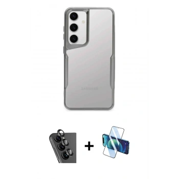 MARSİLYAN™- Galaxy A25 5G Kılıf Akış Çizgi Koleksiyonu - Siyah 3D Antistatik Cam Ekran Koruyucu + Valdez Metal Kamera Lens - SH