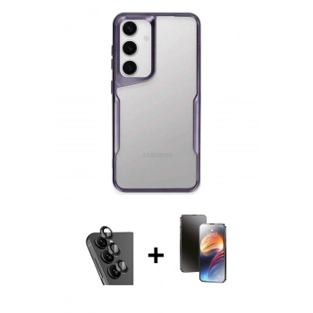 MARSİLYAN™- Galaxy A25 5G Kılıf Akış Çizgi Koleksiyonu - Siyah 3D Antistatik Mat Seramik Nano Ekran Koruyucu + Valdez Metal Kamera Lens - SH