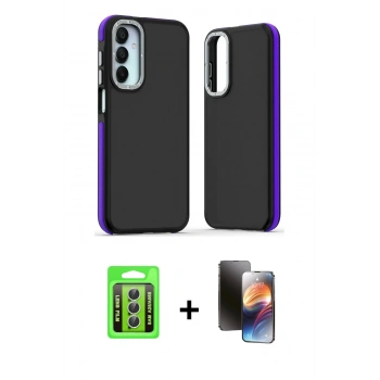 MARSİLYAN™- Galaxy A25 5G Kılıf Eksen Işık - Siyah 3D Antistatik Mat Seramik Nano Ekran Koruyucu + Raze Metal Kamera Lens - GS