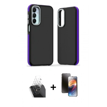 MARSİLYAN™- Galaxy A25 5G Kılıf Eksen Işık - Siyah 3D Antistatik Mat Seramik Nano Ekran Koruyucu + Kamera Lens Koruma Cam - SF