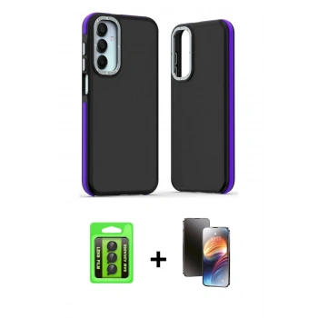 MARSİLYAN™- Galaxy A25 5G Kılıf Eksen Işık - Siyah 3D Antistatik Mat Seramik Nano Ekran Koruyucu + Raze Metal Kamera Lens - SH
