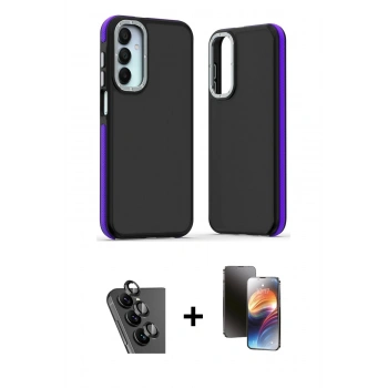 MARSİLYAN™- Galaxy A25 5G Kılıf Eksen Işık - Siyah 3D Antistatik Mat Seramik Nano Ekran Koruyucu + Valdez Metal Kamera Lens - SH