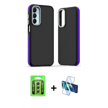 MARSİLYAN™- Galaxy A25 5G Kılıf Eksen Işık - Siyah 3D Antistatik Seramik Nano Ekran Koruyucu + Raze Metal Kamera Lens - GS