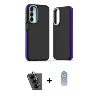 MARSİLYAN™- Galaxy A25 5G Kılıf Eksen Işık - Siyah Joko Magic 5D Cam + Valdez Metal Kamera Lens - SH
