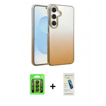 MARSİLYAN™- Galaxy A25 5G Kılıf Kıvılcım Minimal Özel Seri - Şeffaf Pasifik Cam Ekran Koruyucu + Raze Metal Kamera Lens - SH