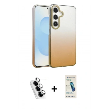 MARSİLYAN™- Galaxy A25 5G Kılıf Kıvılcım Minimal Özel Seri - Şeffaf Pasifik Cam Ekran Koruyucu + Valdez Metal Kamera Lens - GS