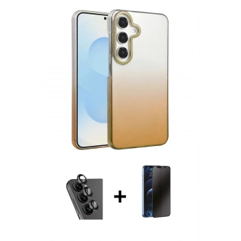 MARSİLYAN™- Galaxy A25 5G Kılıf Kıvılcım Minimal Özel Seri - Siyah 3D Antistatik Hayalet Cam Ekran Koruyucu + Valdez Metal Kamera Lens - SH