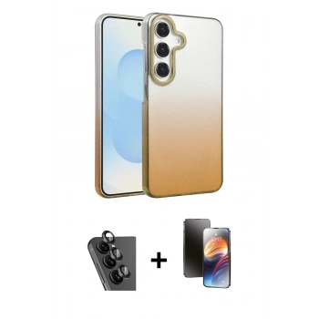 MARSİLYAN™- Galaxy A25 5G Kılıf Kıvılcım Minimal Özel Seri - Siyah 3D Antistatik Mat Seramik Nano Ekran Koruyucu + Valdez Metal Kamera Lens - SH