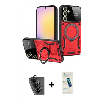 MARSİLYAN™- Galaxy A25 5G Kılıf Kıvılcım Modern Serisi - Şeffaf Pasifik Cam Ekran Koruyucu + Valdez Metal Kamera Lens - SH