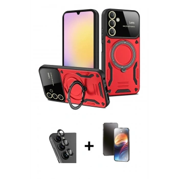 MARSİLYAN™- Galaxy A25 5G Kılıf Kıvılcım Modern Serisi - Siyah 3D Antistatik Mat Seramik Nano Ekran Koruyucu + Valdez Metal Kamera Lens - SH
