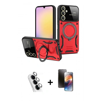 MARSİLYAN™- Galaxy A25 5G Kılıf Kıvılcım Modern Serisi - Siyah 3D Antistatik Mat Seramik Nano Ekran Koruyucu + Valdez Metal Kamera Lens - GS