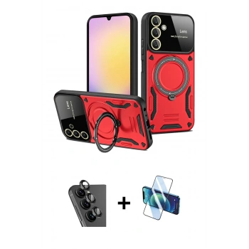 MARSİLYAN™- Galaxy A25 5G Kılıf Kıvılcım Modern Serisi - Siyah 3D Antistatik Seramik Nano Ekran Koruyucu + Valdez Metal Kamera Lens - SH