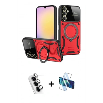 MARSİLYAN™- Galaxy A25 5G Kılıf Kıvılcım Modern Serisi - Siyah 3D Antistatik Seramik Nano Ekran Koruyucu + Valdez Metal Kamera Lens - GS