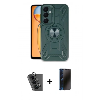 MARSİLYAN™- Galaxy A25 5G Kılıf Nova Yansıma Prime - Siyah 3D Antistatik Hayalet Cam Ekran Koruyucu + Valdez Metal Kamera Lens - SH