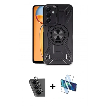 MARSİLYAN™- Galaxy A25 5G Kılıf Nova Yansıma Prime - Siyah 3D Antistatik Seramik Nano Ekran Koruyucu + Valdez Metal Kamera Lens - SH