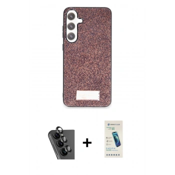 MARSİLYAN™- Galaxy A25 5G Kılıf Vadi Klasik Serisi - Şeffaf Pasifik Cam Ekran Koruyucu + Valdez Metal Kamera Lens - SH