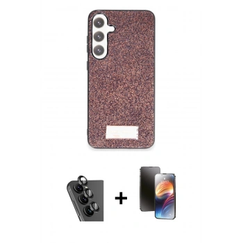 MARSİLYAN™- Galaxy A25 5G Kılıf Vadi Klasik Serisi - Siyah 3D Antistatik Mat Seramik Nano Ekran Koruyucu + Valdez Metal Kamera Lens - SH