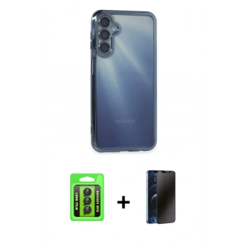 MARSİLYAN™- Galaxy A25 5G Kılıf Vadi Minimal - Siyah 3D Antistatik Hayalet Cam Ekran Koruyucu + Raze Metal Kamera Lens - SH
