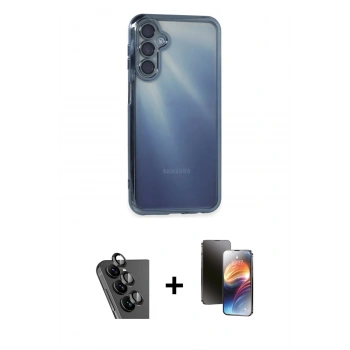 MARSİLYAN™- Galaxy A25 5G Kılıf Vadi Minimal - Siyah 3D Antistatik Mat Seramik Nano Ekran Koruyucu + Valdez Metal Kamera Lens - SH