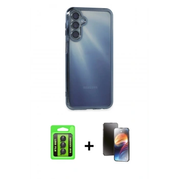 MARSİLYAN™- Galaxy A25 5G Kılıf Vadi Minimal - Siyah 3D Antistatik Mat Seramik Nano Ekran Koruyucu + Raze Metal Kamera Lens - SH