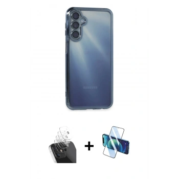MARSİLYAN™- Galaxy A25 5G Kılıf Vadi Minimal - Siyah 3D Antistatik Seramik Nano Ekran Koruyucu + Kamera Lens Koruma Cam - SF