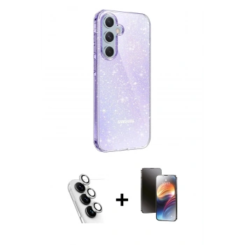 MARSİLYAN™- Galaxy A25 5G Kılıf Yankı Doku Prime - Siyah 3D Antistatik Mat Seramik Nano Ekran Koruyucu + Valdez Metal Kamera Lens - GS