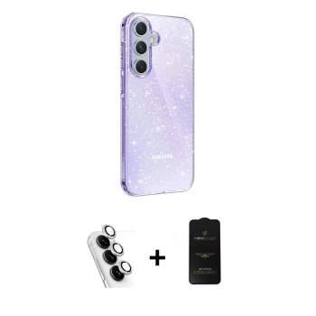 MARSİLYAN™- Galaxy A25 5G Kılıf Yankı Doku Prime - Siyah 6D Antistatik Mat Seramik Hayalet Nano Ekran Koruyucu + Valdez Metal Kamera Lens - GS