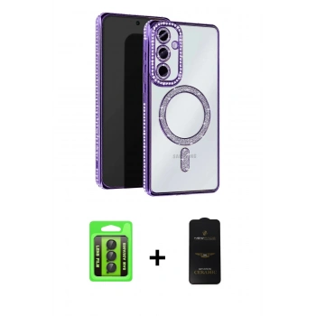 MARSİLYAN™- Galaxy A25 5G Kılıf Zirve Doku Prime - Siyah 6D Antistatik Mat Seramik Hayalet Nano Ekran Koruyucu + Raze Metal Kamera Lens - SH