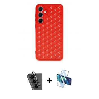 MARSİLYAN™- Galaxy A25 5G Kılıf Zirve Form - Siyah 3D Antistatik Seramik Nano Ekran Koruyucu + Valdez Metal Kamera Lens - SH