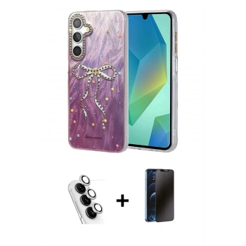 MARSİLYAN™- Galaxy A25 5G Kılıf Zirve Modern Prime - Siyah 3D Antistatik Hayalet Cam Ekran Koruyucu + Valdez Metal Kamera Lens - GS