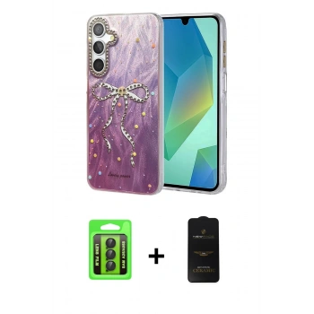 MARSİLYAN™- Galaxy A25 5G Kılıf Zirve Modern Prime - Siyah 6D Antistatik Mat Seramik Hayalet Nano Ekran Koruyucu + Raze Metal Kamera Lens - SH