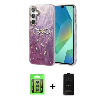 MARSİLYAN™- Galaxy A25 5G Kılıf Zirve Modern Prime - Siyah 6D Antistatik Mat Seramik Hayalet Nano Ekran Koruyucu + Raze Metal Kamera Lens - GS