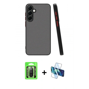 MARSİLYAN™- Galaxy A26 Kılıf Ahenk Çizgi Serisi - Siyah 3D Antistatik Seramik Nano Ekran Koruyucu + Raze Metal Kamera Lens - SH