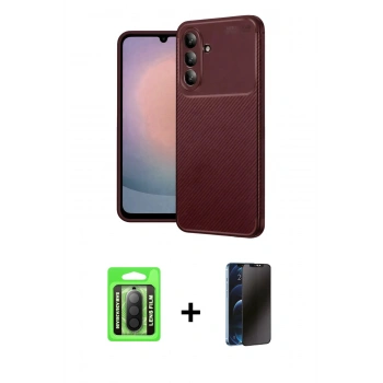 MARSİLYAN™- Galaxy A26 Kılıf Eksen Form Prime - Siyah 3D Antistatik Hayalet Cam Ekran Koruyucu + Raze Metal Kamera Lens - SH