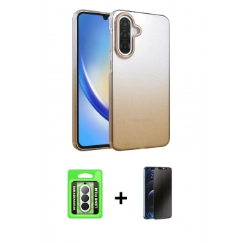 MARSİLYAN™- Galaxy A26 Kılıf Kıvılcım Minimal Özel Seri - Siyah 3D Antistatik Hayalet Cam Ekran Koruyucu + Raze Metal Kamera Lens - GS