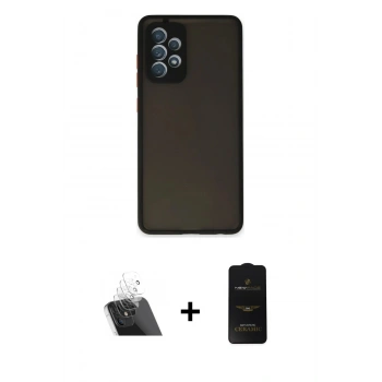 MARSİLYAN™- Galaxy A32 Kılıf Ahenk Çizgi Serisi - Siyah 6D Antistatik Mat Seramik Hayalet Nano Ekran Koruyucu + Kamera Lens Koruma Cam - SF