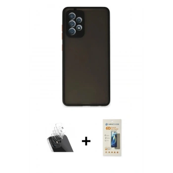 MARSİLYAN™- Galaxy A32 Kılıf Ahenk Çizgi Serisi - Siyah 6D Mat Seramik Hayalet Nano Ekran Koruyucu + Kamera Lens Koruma Cam - SF