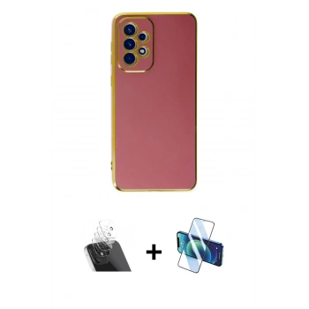 MARSİLYAN™- Galaxy A32 Kılıf Yankı Serisi - Siyah 3D Antistatik Cam Ekran Koruyucu + Kamera Lens Koruma Cam - SF