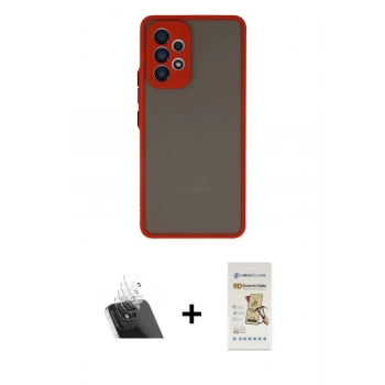 MARSİLYAN™- Galaxy A33 5G Kılıf Ahenk Çizgi Serisi - Siyah Mat Seramik Nano Ekran Koruyucu + Kamera Lens Koruma Cam - SF