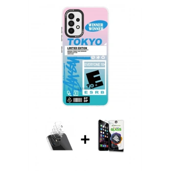 MARSİLYAN™- Galaxy A33 5G Kılıf Siluet Çizgi Koleksiyonu - Şeffaf Temperli Cam Ekran Koruyucu + Kamera Lens Koruma Cam - SF