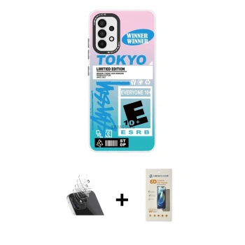 MARSİLYAN™- Galaxy A33 5G Kılıf Siluet Çizgi Koleksiyonu - Siyah 6D Mat Seramik Hayalet Nano Ekran Koruyucu + Kamera Lens Koruma Cam - SF