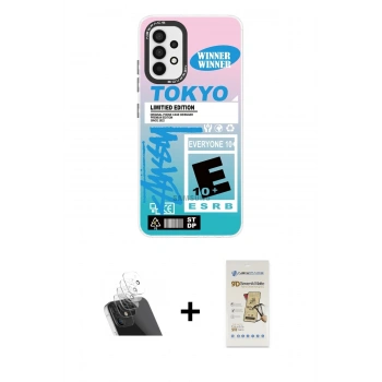 MARSİLYAN™- Galaxy A33 5G Kılıf Siluet Çizgi Koleksiyonu - Siyah Mat Seramik Nano Ekran Koruyucu + Kamera Lens Koruma Cam - SF