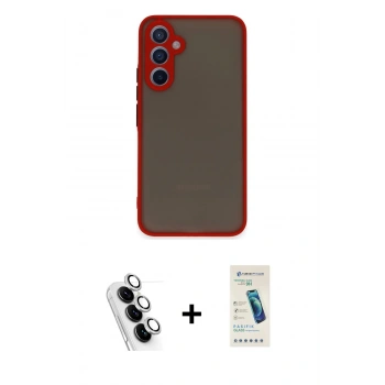 MARSİLYAN™- Galaxy A34 5G Kılıf Ahenk Çizgi Serisi - Şeffaf Pasifik Cam Ekran Koruyucu + Valdez Metal Kamera Lens - GS