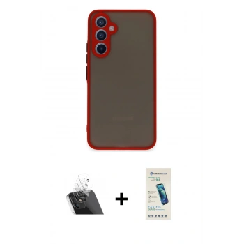 MARSİLYAN™- Galaxy A34 5G Kılıf Ahenk Çizgi Serisi - Şeffaf Pasifik Cam Ekran Koruyucu + Kamera Lens Koruma Cam - SF